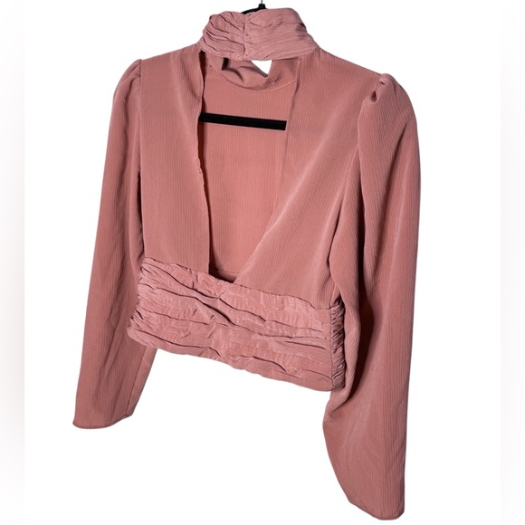 Zara | Blush Pink Ruched Mock Neck Open Back | XS | EUC - Picture 3 of 8